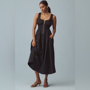 Scoop-Neck Smocked Poplin Midi Dress